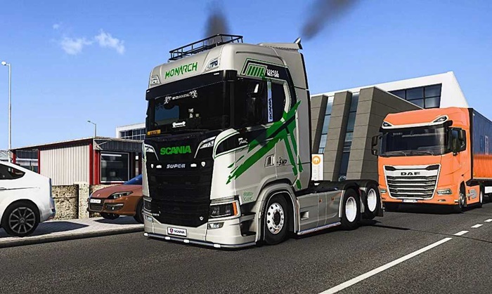 ETS2 - Scania S Silver Blue x Green Striped Skin V1.0