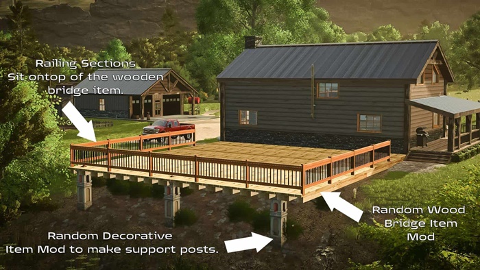 FS25 - Wooden Deck Railing Section V1.0