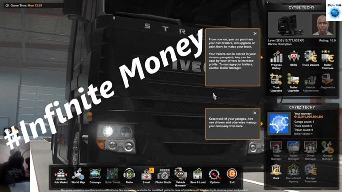 ETS2 - Infinity Money and XP V1.55