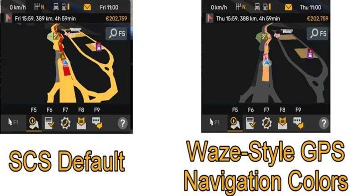 ETS2 - Waze Style GPS Navigation Colors – Realistic Dark Mode V1.6