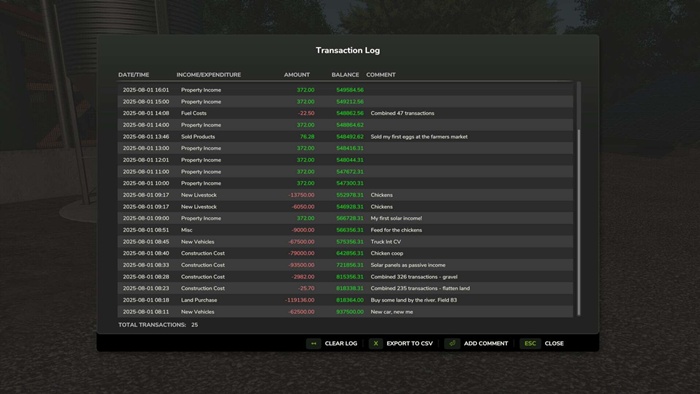 FS25 - Transaction Log V1.1