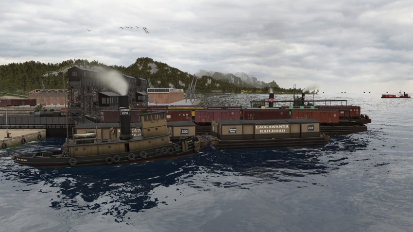 Transport Fever 2 - Railroad Steam Tugboat & Covered Barge