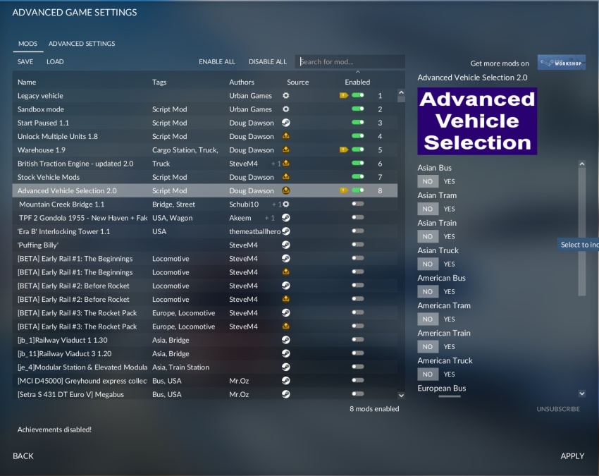 Transport Fever 2 - Advanced Vehicle Selection