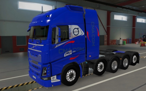 Ets2 Volvo Fh16 2012 8x4 Cma Cgm Blue Skin 1 42 X Euro Truck