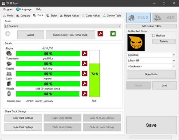 ETS2 - TS SaveEditor Tool V0.3.6.0