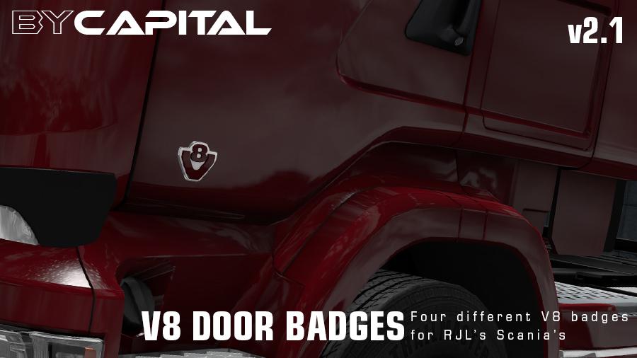 ETS2 - V8 Door Badges for RJL Scania S V2.1 (1.35.X)