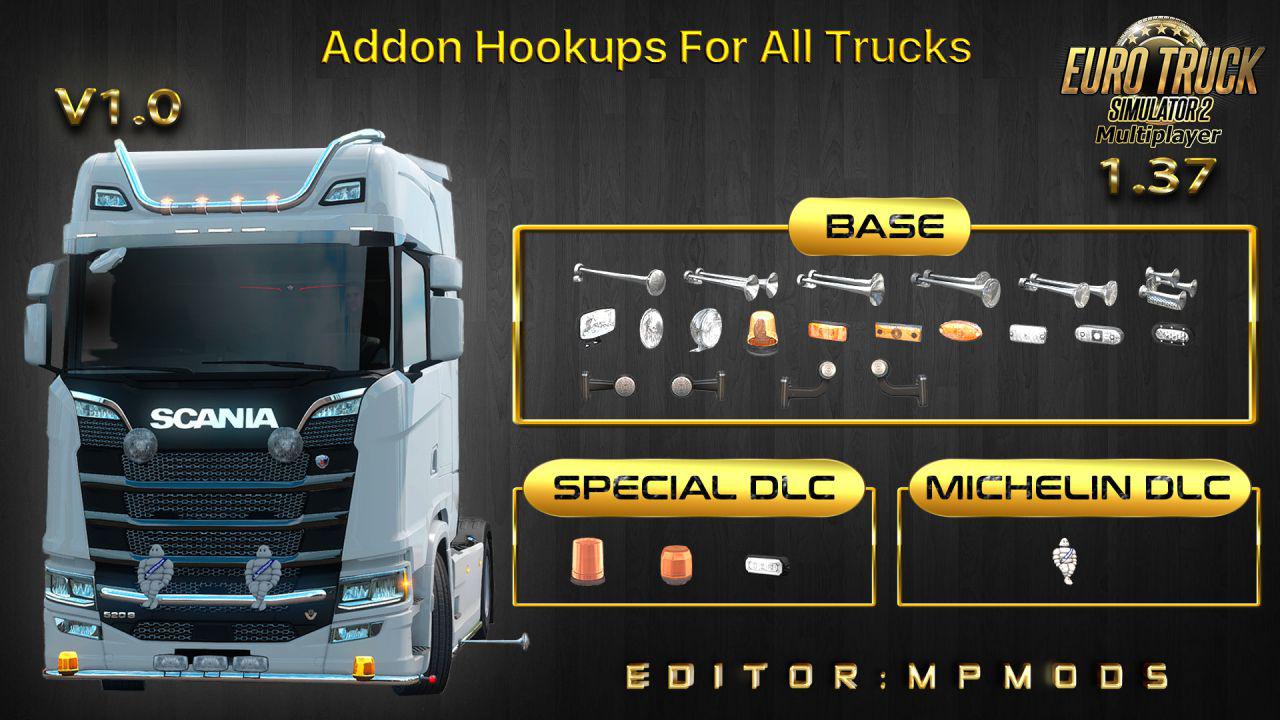 ETS2 - Addon Hookups for All Trucks V1 for Multiplayer (1.37.x)