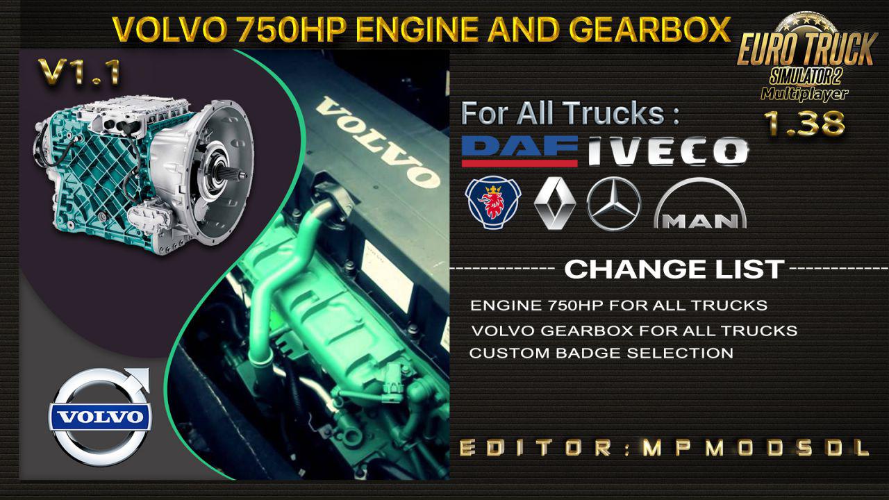 ETS2 - Volvo 750HP And Gearbox for All Trucks V1.1 (1.38.x)