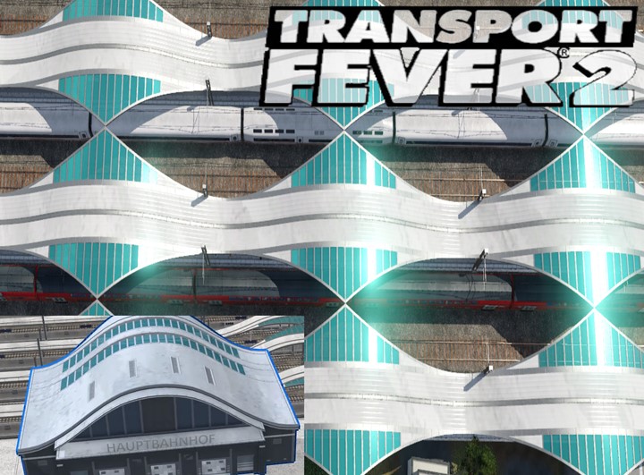 Transport Fever 2 - Train Station Modul / Transparent Turquoise Glass