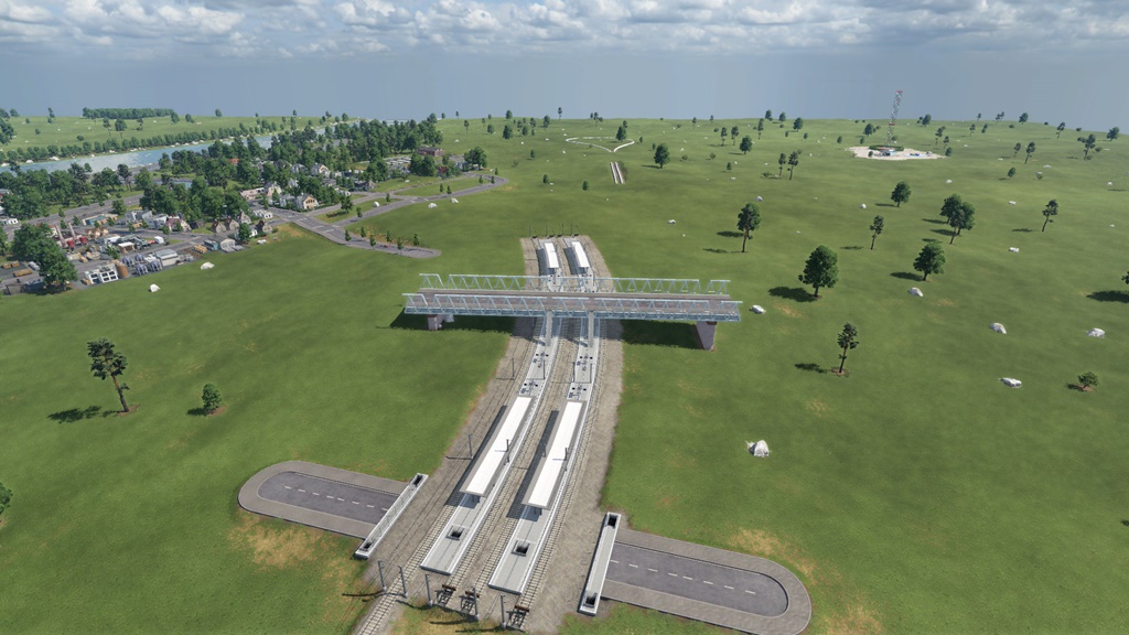 Transport Fever 2 - Curved Train Station with Bridge Entry