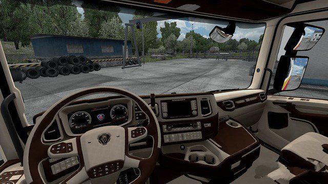 ETS2 - Scania S&R CMI Brown & Beige Interior (1.36.x)
