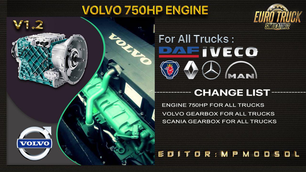 ETS2 - Volvo 750HP Engine for All Trucks Mod V1.2 For Multiplayer (1.39.x)