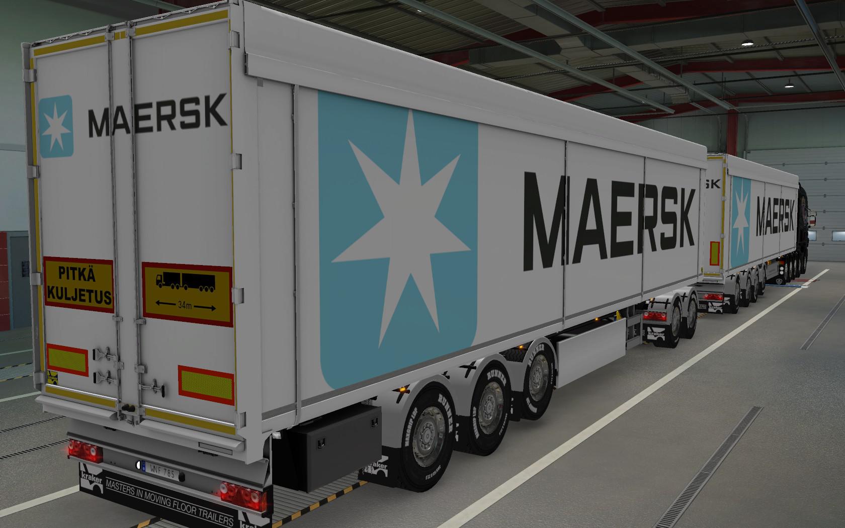 ETS2 - Kraker Walkingfloor Maersk White Skin (1.39.x)