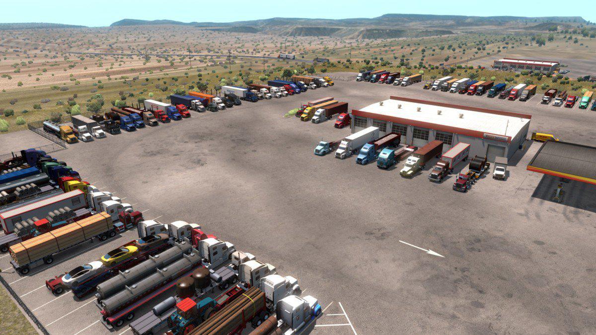 Мод там. Euro Truck Simulator 2 стоянка. American Truck stop. Американский трак стап. Стоянка траков.