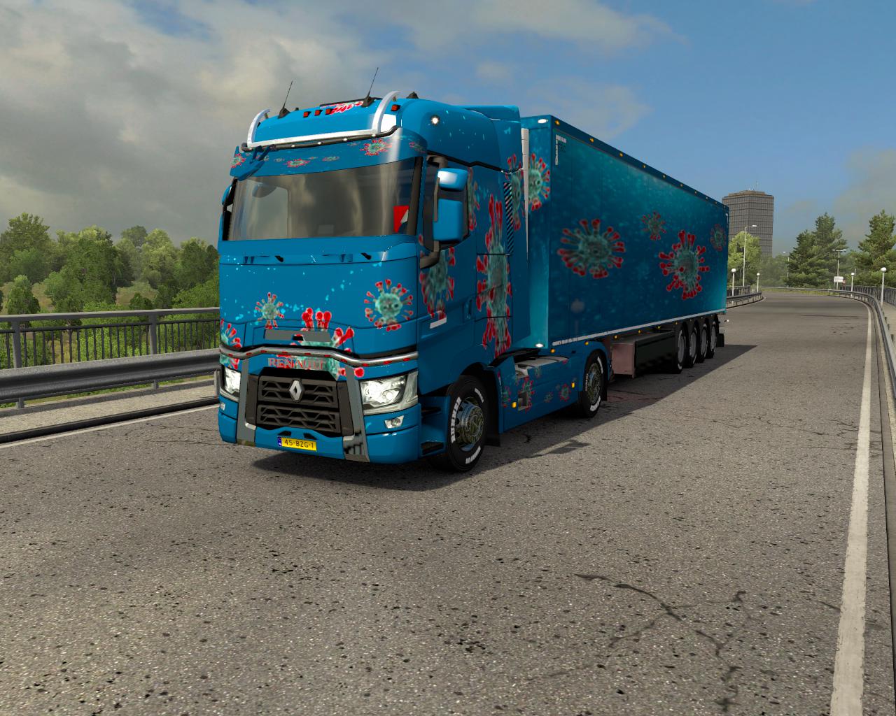 ETS2 -  Renault Renault T & Scs Trailer Corona Combo Skin V1.0 (1.37.x)