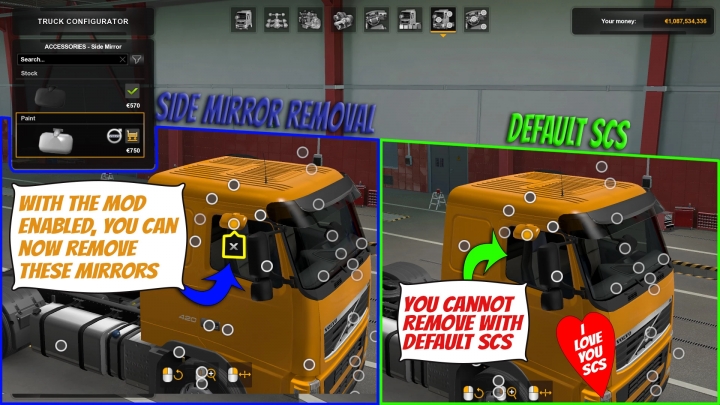 ETS2 - Side Mirror Removal V1.0 (1.40.x)
