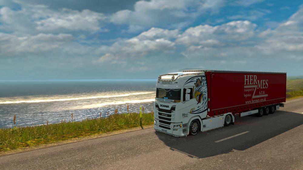 ETS2 - Scania S & Krone Megaliner Hermes Skin V1 (1.37.x)