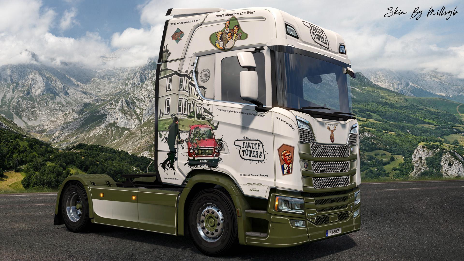 ETS2 - Scania NG Fawlty Towers Skin V1.0 (1.36.x)