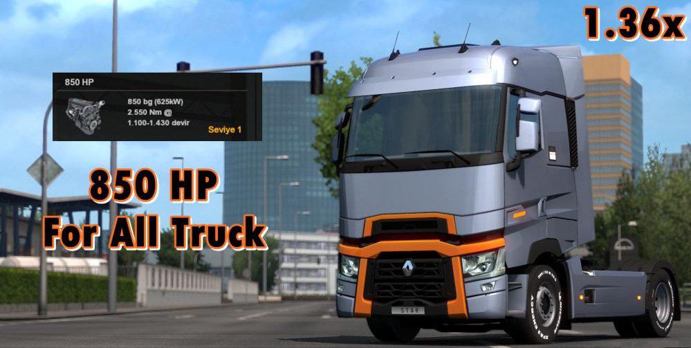 ETS2 - 850 HP Engine for All Trucks (1.36.x)