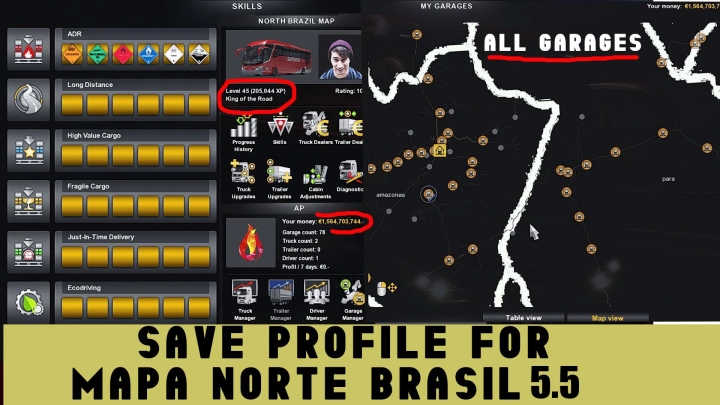 ETS2 - Save Game (Profile) for Map North Brasil V5.5 (1.41.x)