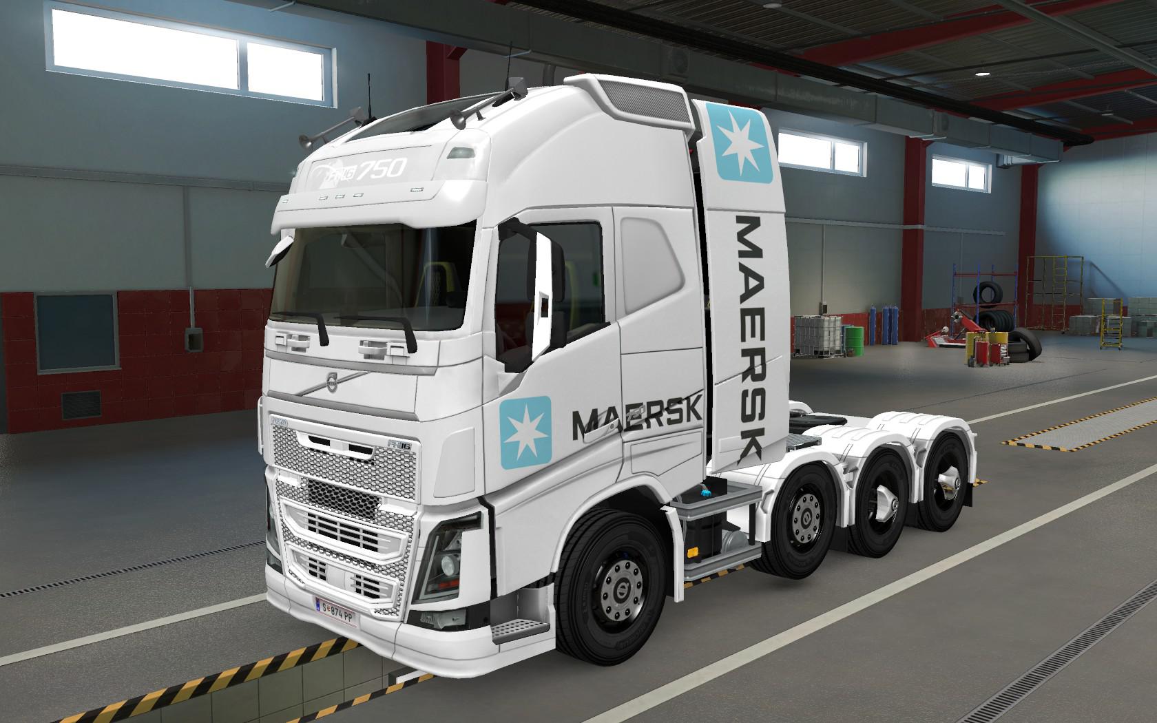 Ets2 Volvo Fh16 2012 8x4 Maersk White Skin 1 39 X Euro Truck