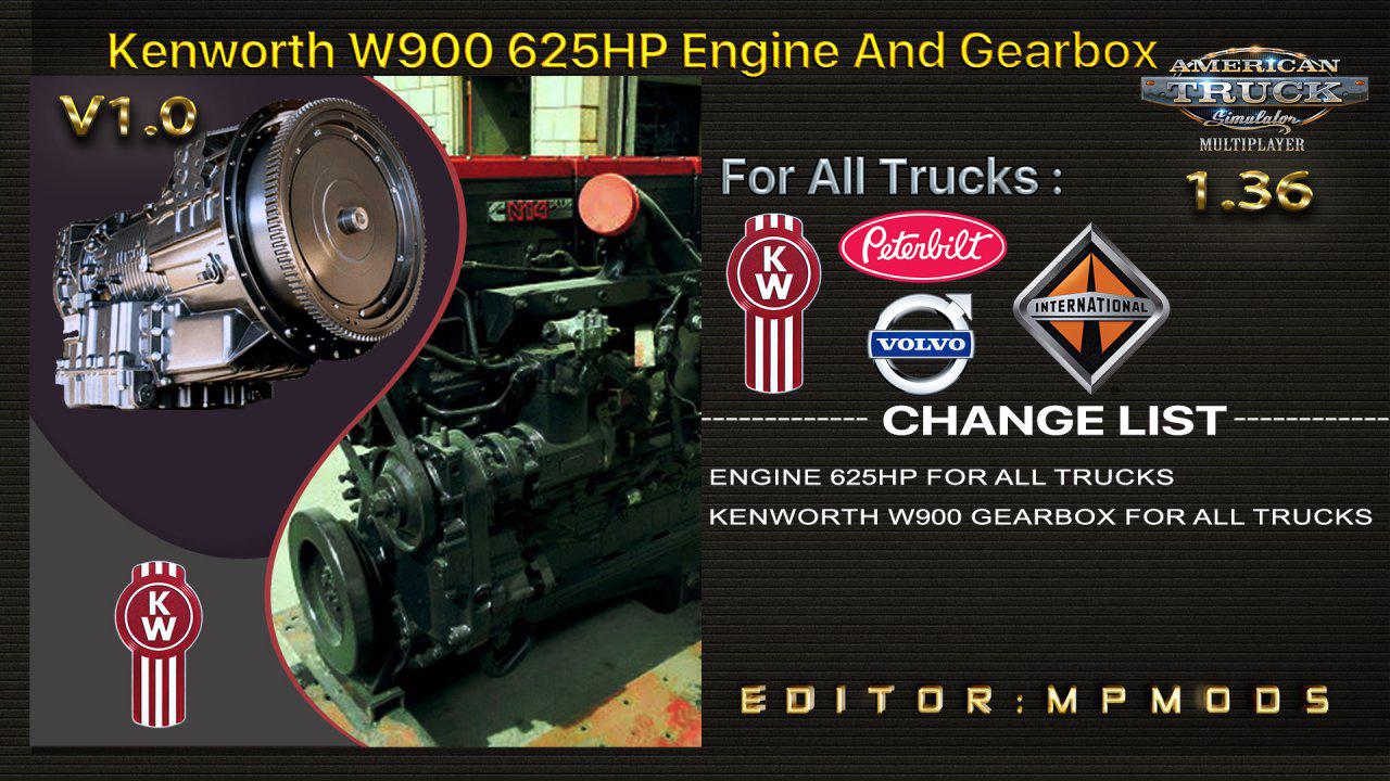 ATS - Kenworth W900 625HP, Gearbox for Daf Trucks V1.0 (1.36.x)